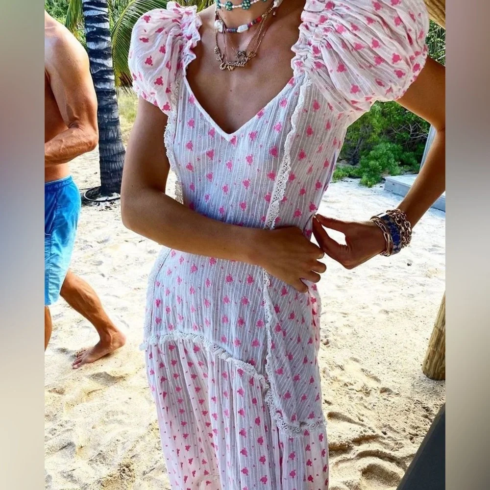NWT Loveshackfancy Pink White Maxi Dress Jeanette Ryan size 2 BNWT - Picture 3 of 8